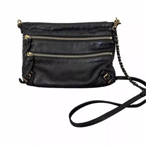 Elliot Lucca | Messina Crossbody Purse Black Leather with Gold Detail